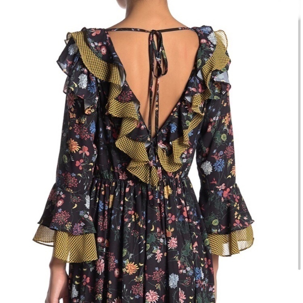 TOV Floral Houndstooth Ruffle High/Low Dress - Picture 5 of 6